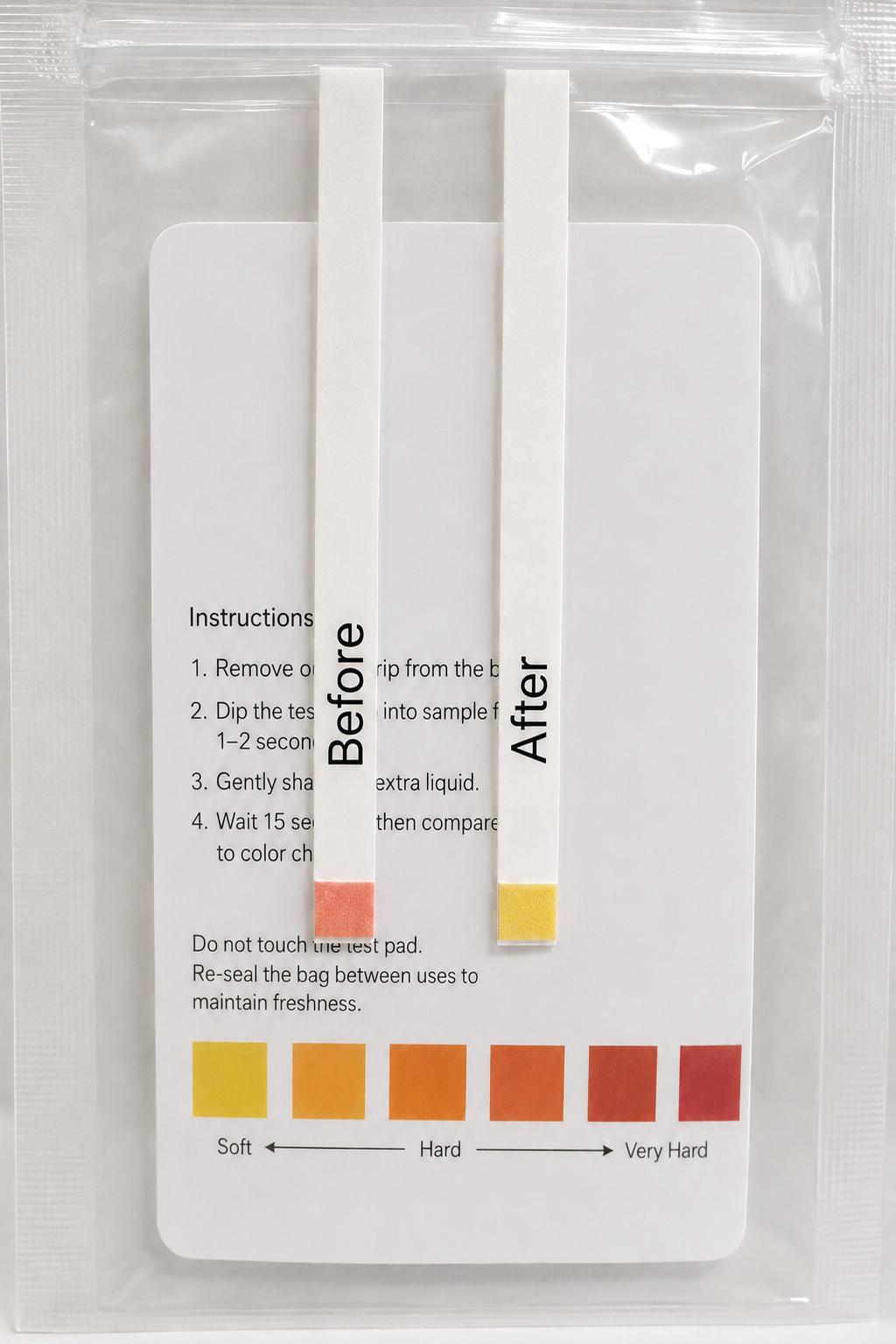 Hardness test strip showing a soft reading after installation
